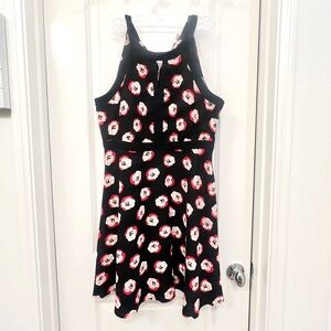 Elle Dress Black Floral Sheath Midi Zipper Sleeveless Round Neck women size 10